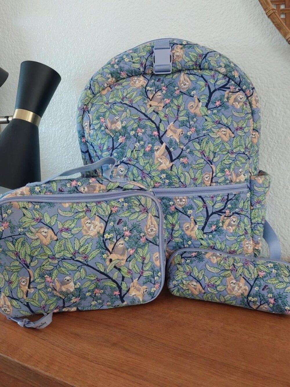 vera bradley Sloth backpack set lunch bag pencil case with sloths on tree branch